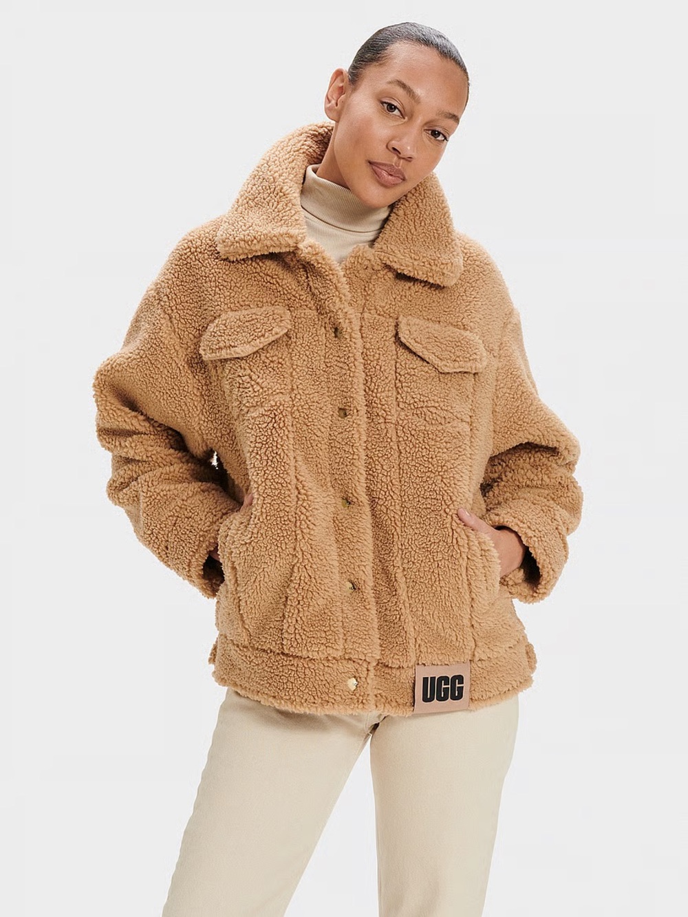 UGG Camel Frankie Teddy Sherpa Jacket, size XS